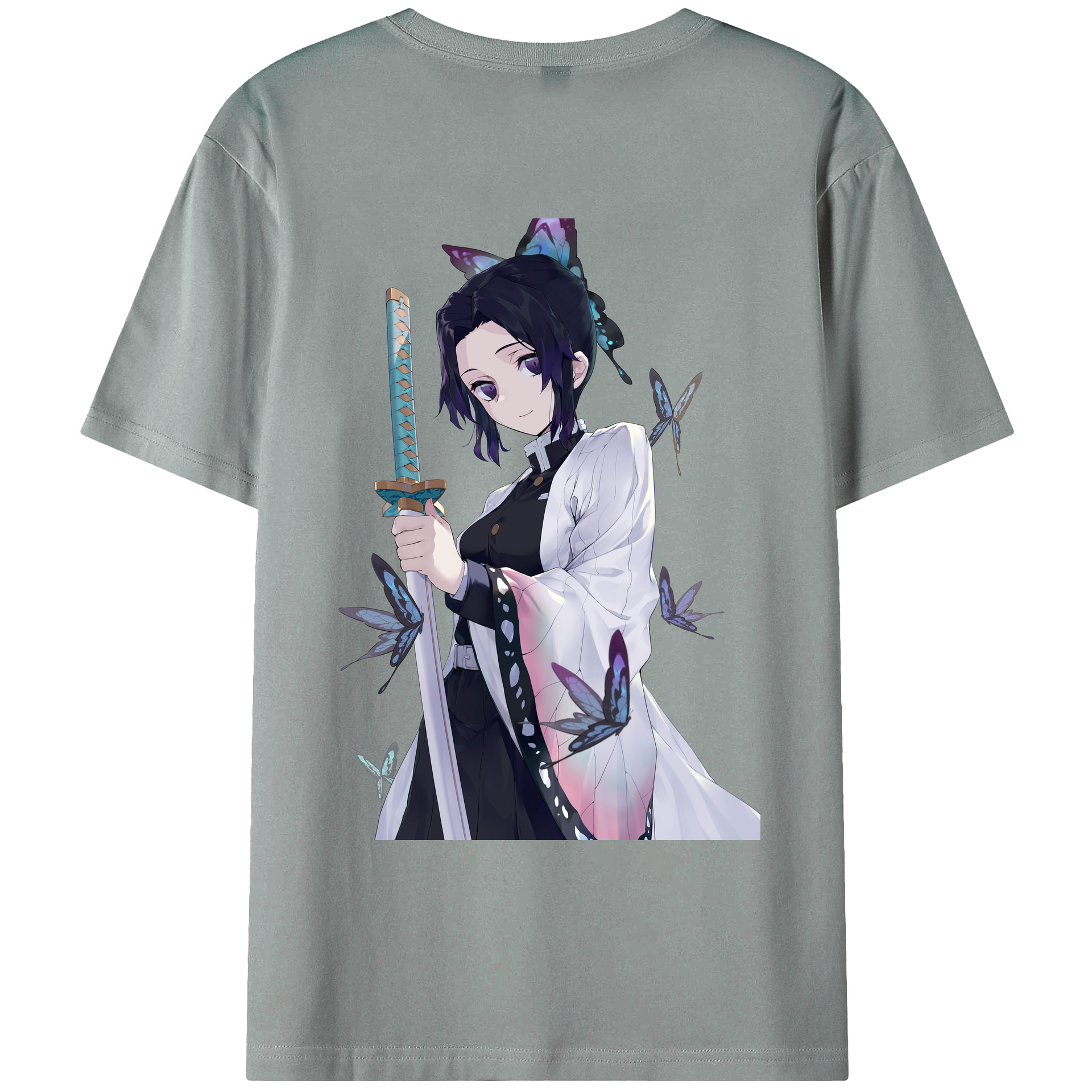 （画像用） 鬼滅の刃（きめつのやいば）蟲柱-胡蝶 しのぶ／こちょう しのぶ Kochou Shinobu 綿100％ メンズ半袖Tシャツ（バックプリント） 通気性